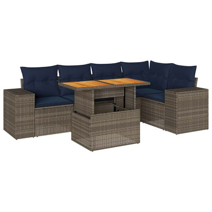6-delige Loungeset met kussens poly rattan grijs