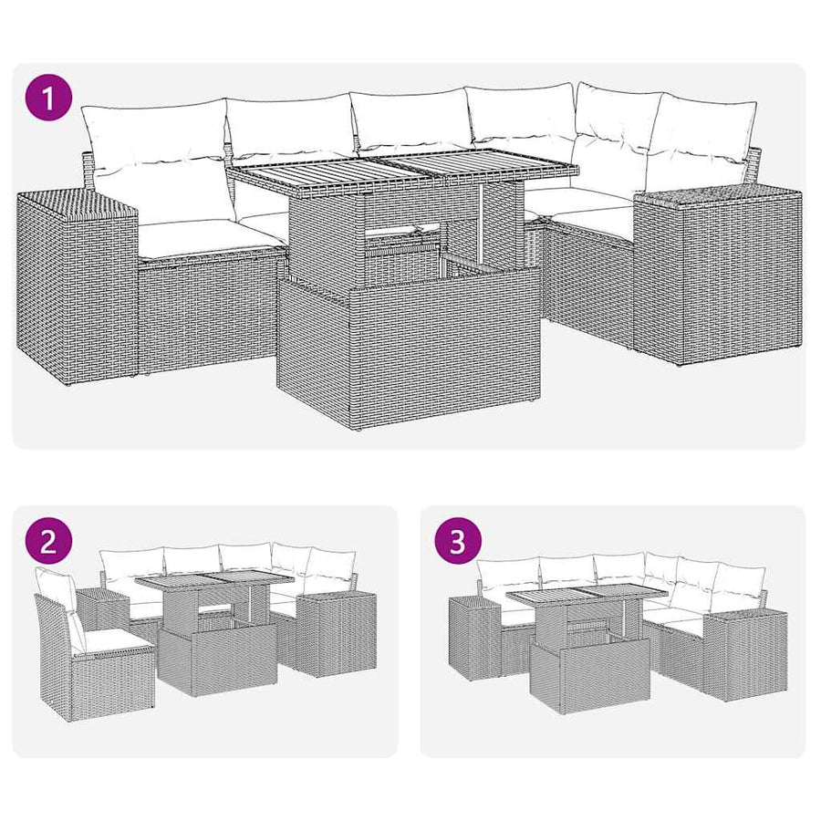 6-delige Loungeset met kussens poly rattan grijs