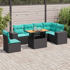 7-piece lounge set with cushions poly rattan black