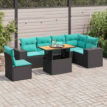 7-delige Loungeset met kussens poly rattan zwart