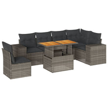 7-delige Loungeset met kussens poly rattan grijs