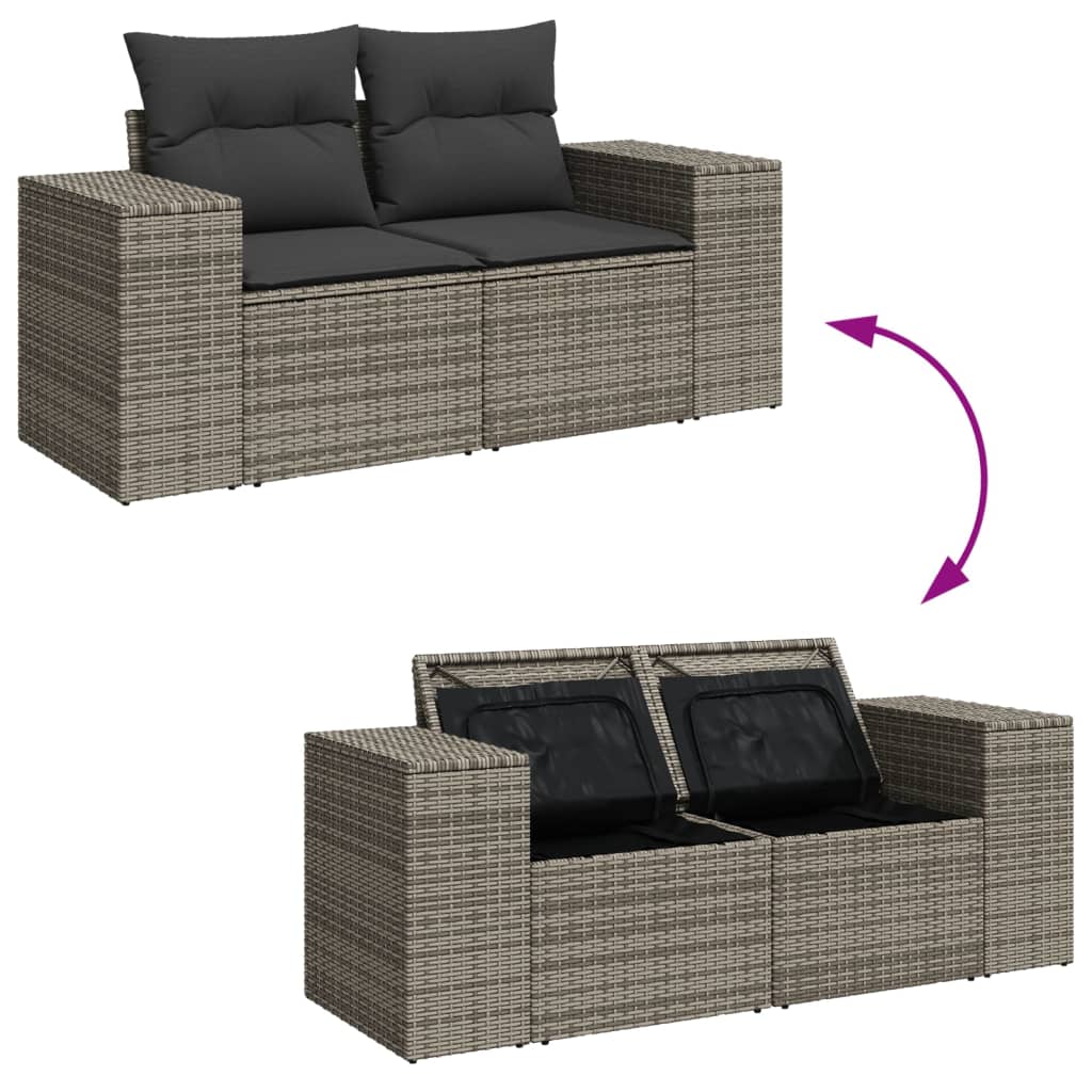 7-delige Loungeset met kussens poly rattan grijs