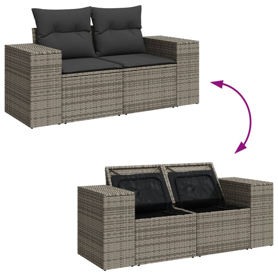 7-delige Loungeset met kussens poly rattan grijs