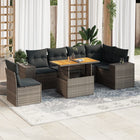 7-delige Loungeset met kussens poly rattan grijs