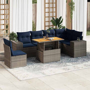 7-piece Lounge Set with Cushions poly rattan grey