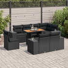 9-delige Loungeset met kussens poly rattan zwart