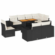 9-delige Loungeset met kussens poly rattan zwart
