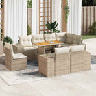 9-delige Loungeset met kussens poly rattan beige