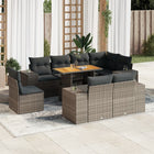 9-delige Loungeset met kussens poly rattan grijs