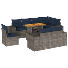 9-delige Loungeset met kussens poly rattan grijs