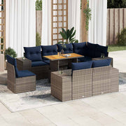Loungeset 9-delig poly rattan grijs