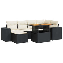7-delige Loungeset met kussens poly rattan zwart