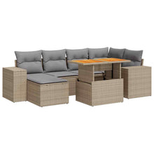 7-delige Loungeset met kussens poly rattan beige
