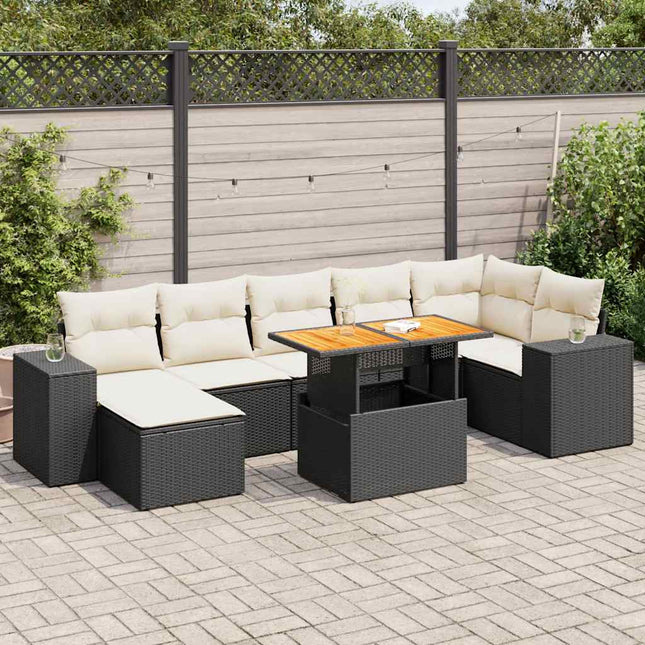 8-delige Loungeset met kussens poly rattan zwart