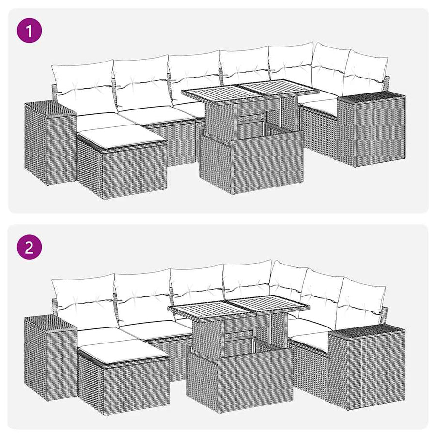 8-delige Loungeset met kussens poly rattan zwart