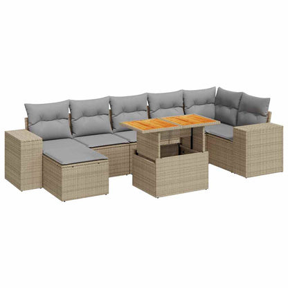 8-delige Loungeset met kussens poly rattan beige