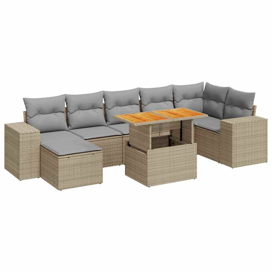 8-delige Loungeset met kussens poly rattan beige