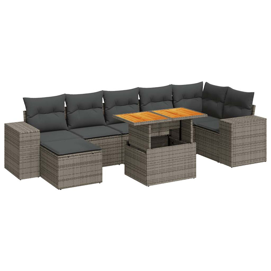 8-delige Loungeset met kussens poly rattan grijs