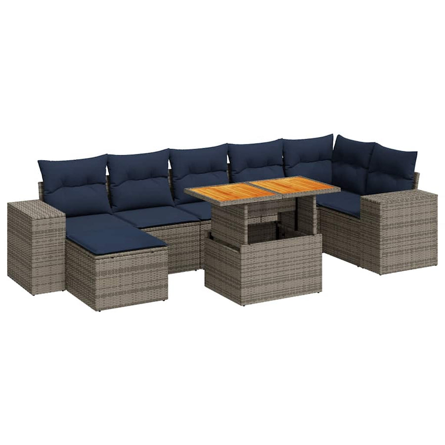 8-delige Loungeset met kussens poly rattan grijs