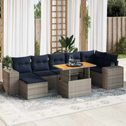 8-piece Lounge Set with Cushions Poly Rattan Grey