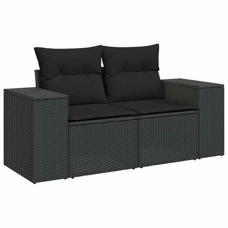 9-delige Loungeset met kussens poly rattan acacia zwart