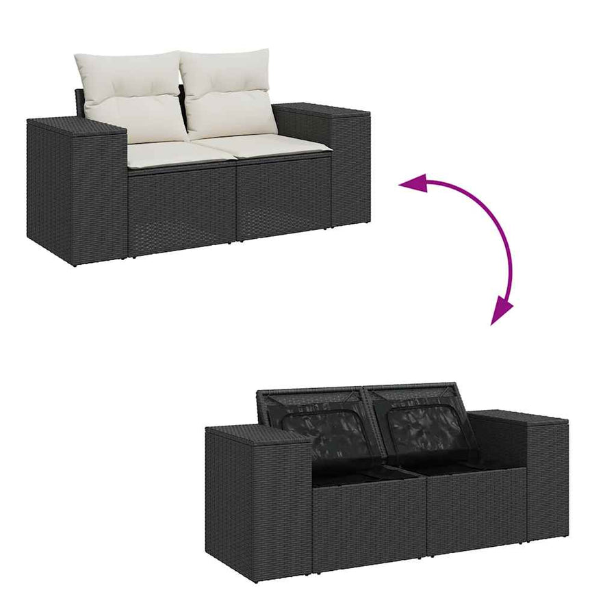 9-delige Loungeset met kussens poly rattan acacia zwart