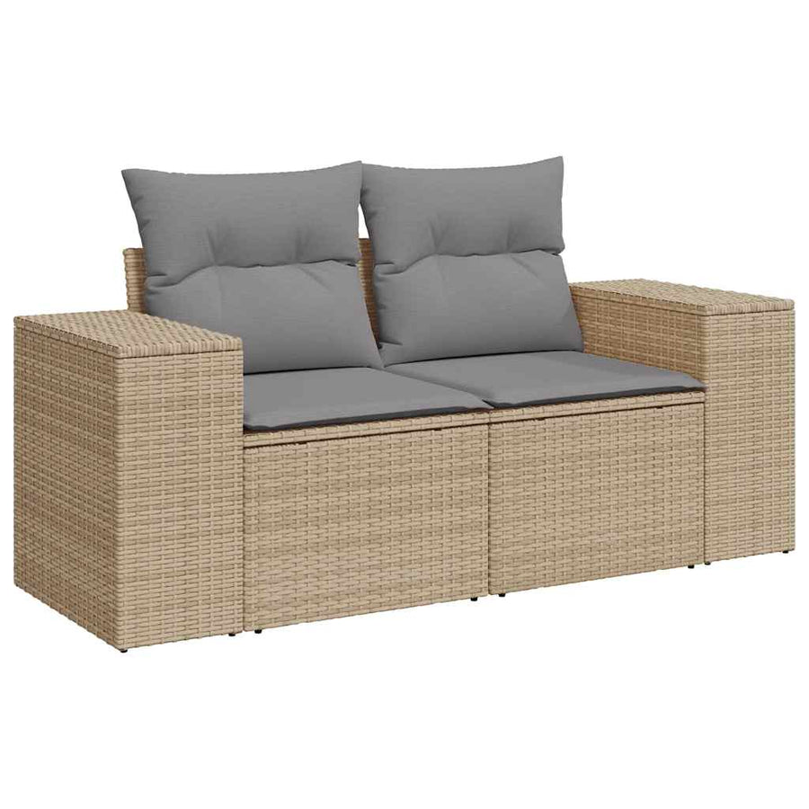 9-delige Loungeset met kussens poly rattan acacia beige