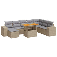 9-delige Loungeset met kussens poly rattan acacia grijs