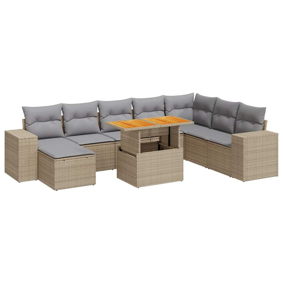 9-delige Loungeset met kussens poly rattan acacia grijs