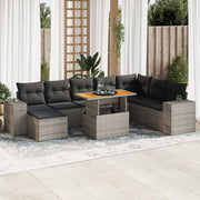 Loungeset 9-delig poly rattan acacia grijs