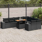 Loungeset 10-delig poly rattan acacia zwart