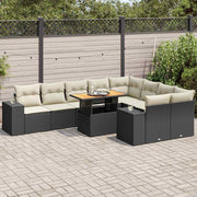 Loungeset 10-delig poly rattan acacia zwart