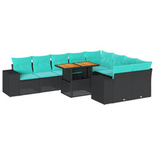 10-delige Loungeset met kussens poly rattan zwart
