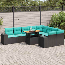 10-delige Loungeset met kussens poly rattan zwart