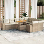 Loungeset 10-delig poly rattan acacia beige met opbergruimte