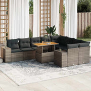 Loungeset 10-delig poly rattan acacia grijs