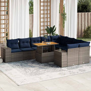 Loungeset 10-delig poly rattan grijs