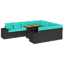 11-delige Loungeset met kussens poly rattan zwart