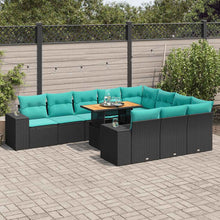 11-delige Loungeset met kussens poly rattan zwart