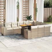Loungeset 10-delig poly rattan acacia beige