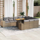 10-piece Lounge Set with Cushions Poly Rattan Acacia Beige