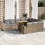 Loungeset 10-delig poly rattan acacia beige
