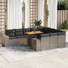 10-piece Lounge Set with Cushions Poly Rattan Acacia Grey