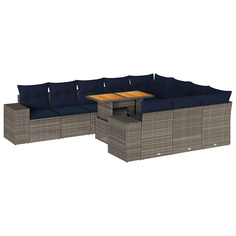 11-delige Loungeset met kussens poly rattan grijs