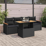 Loungeset 5-delig poly rattan acacia zwart