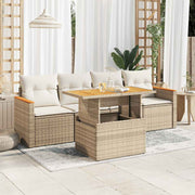 Loungeset 5-delig poly rattan acaciahout beige