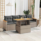 5-piece Lounge Set with Cushions Poly Rattan Acacia Grey