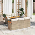 6-piece Lounge Set with cushions poly rattan acacia beige