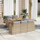 6-piece Lounge Set with cushions poly rattan acacia beige