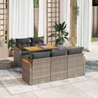 6-Piece Lounge Set with Cushions Poly Rattan Acacia Grey